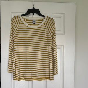 Cabi 5929 Sweatshirt Womens Large Yellow Dreamer Standard Stripe Knit Medium